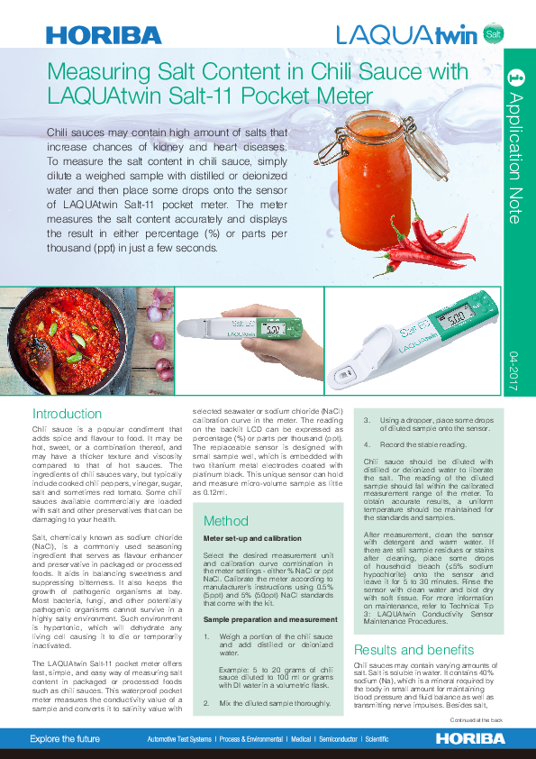 Measuring Salt Content in Chili Sauce with LAQUAtwin Salt-11 Pocket Meter thumbnail