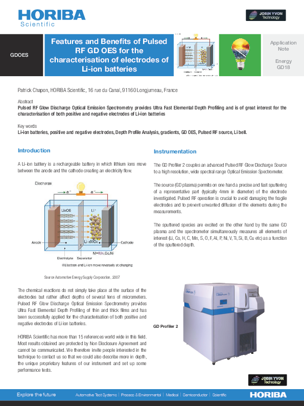 Features and Benefits of Pulsed RF GD OES for the Characterization of Electrodes of Li-ion Batteries thumbnail