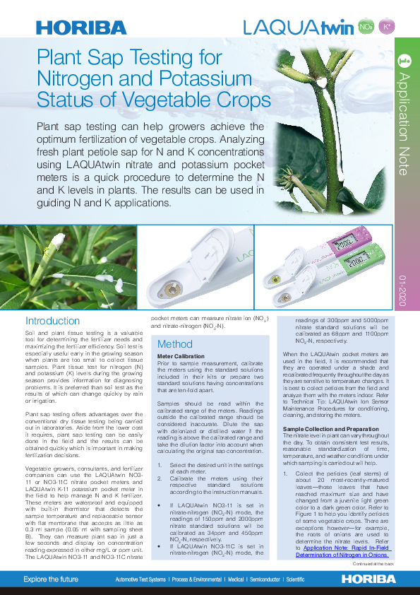 Plant Sap Testing for Nitrogen and Potassium Status of Vegetable Crops thumbnail