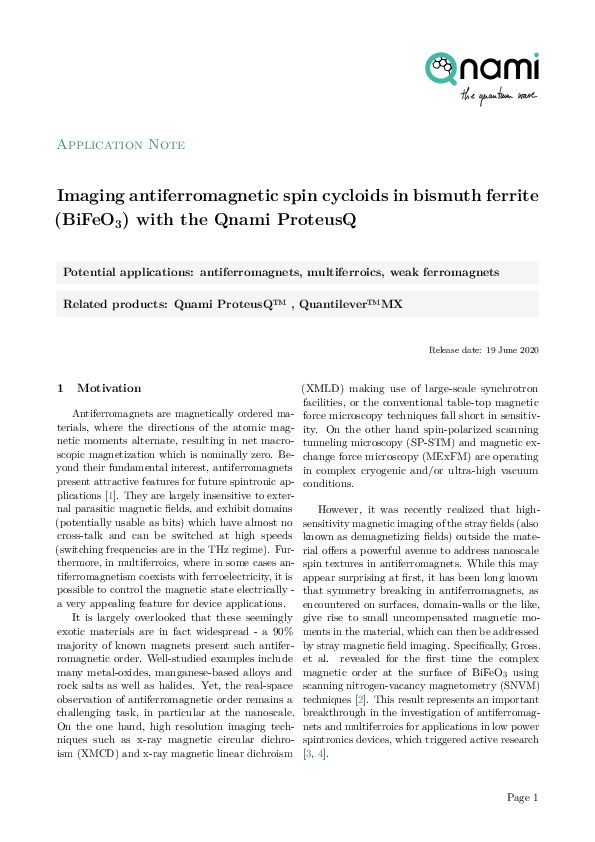 Qnami application note - Imaging antiferromagnetic spin cycloids in bismuth ferrite (BiFeO3) with the Qnami ProteusQ thumbnail