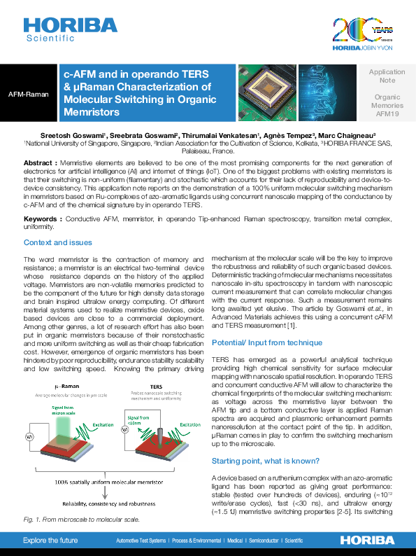 c-AFM and in operando TERS & µRaman Characterization of Molecular Switching in Organic Memristors thumbnail
