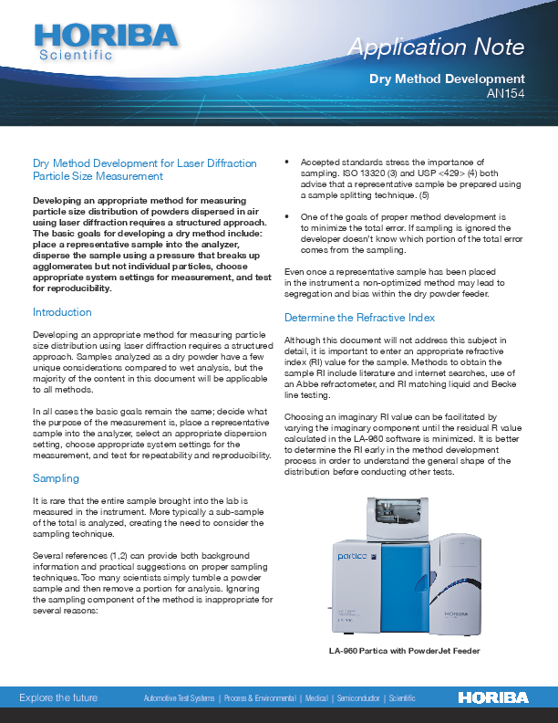 Dry Method Development for Laser Diffraction Particle Size Measurement thumbnail