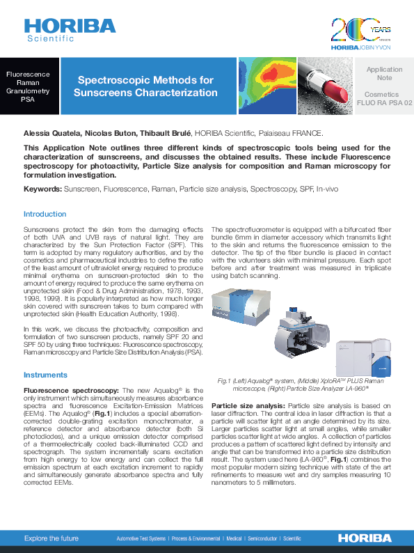 Spectroscopic Methods for Sunscreens Characterization thumbnail