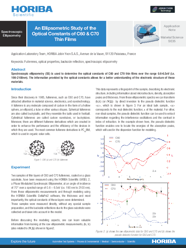 An Ellipsometric Study of the Optical Constants of C60 & C70 Thin Films thumbnail