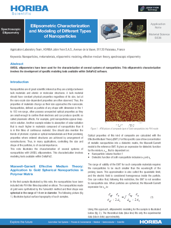 Ellipsometric Characterization and Modeling of Different Types of Nanoparticles thumbnail