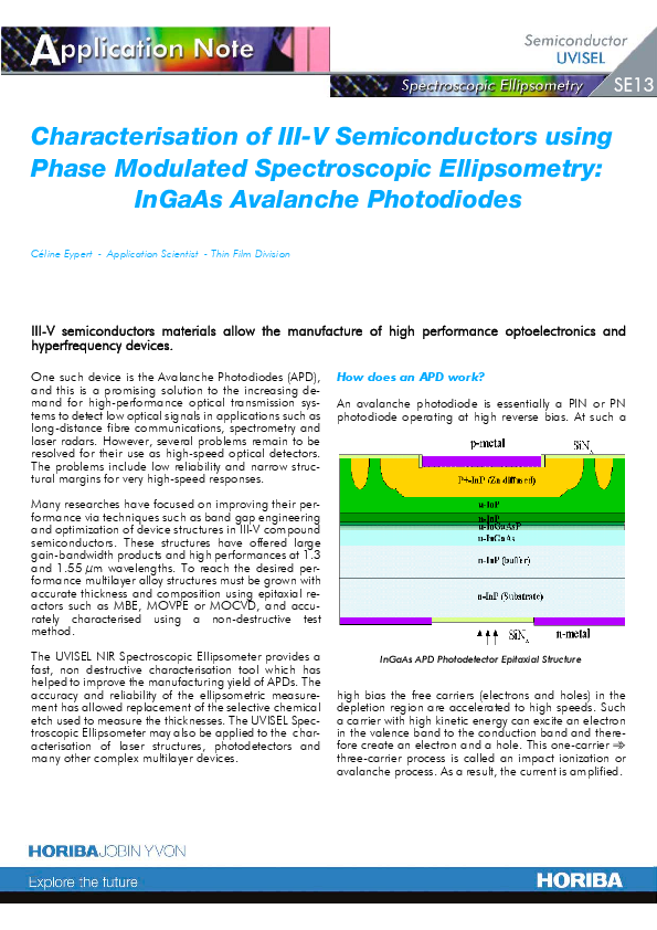 Characterisation of III-V Semiconductors using Phase Modulated Spectroscopic Ellipsometry: InGaAs Avalanche Photodiodes thumbnail