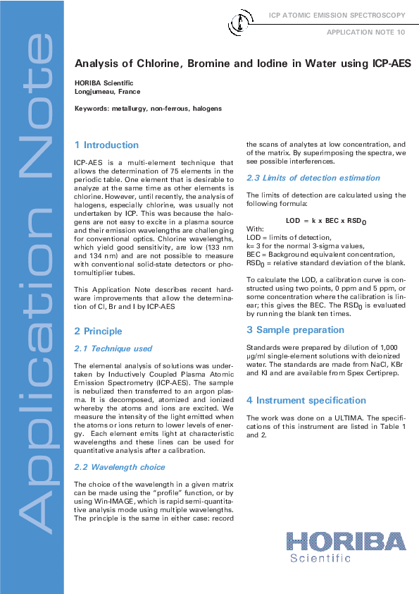 Analysis of Chlorine, Bromine and Iodine in Water using ICP-AES thumbnail