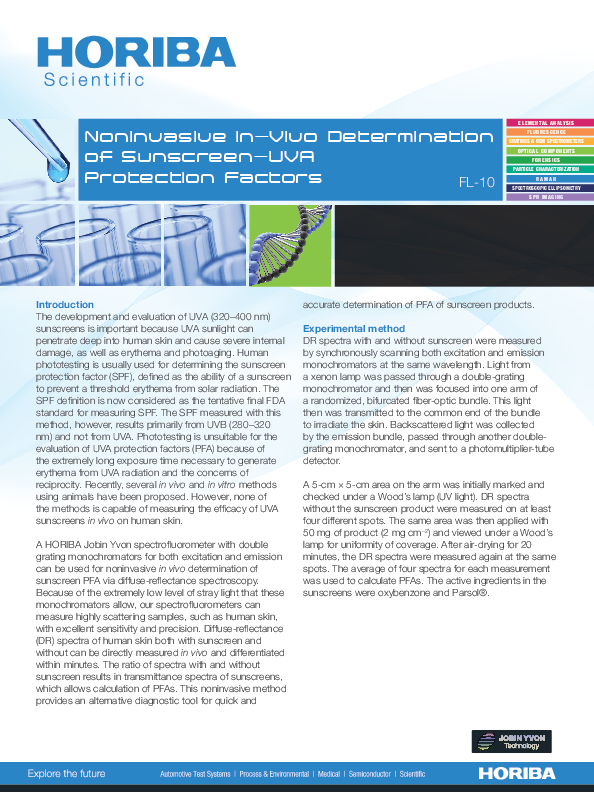 Noninvasive In-Vivo Determination of Sunscreen-UVA Protection Factors thumbnail