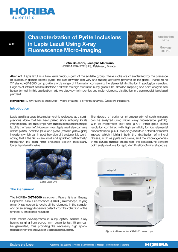Characterization of Pyrite Inclusions in Lapis Lazuli Using X-ray Fluorescence Micro-imaging thumbnail