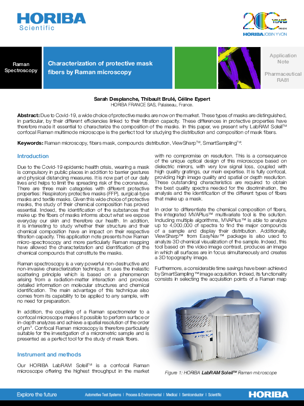 Characterization of protective mask fibers by Raman microscopy thumbnail
