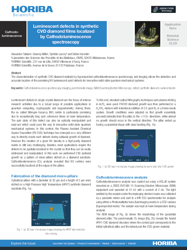 Luminescent Defects in Synthetic CVD Diamond Films Localized by Cathodoluminescence Spectroscopy thumbnail