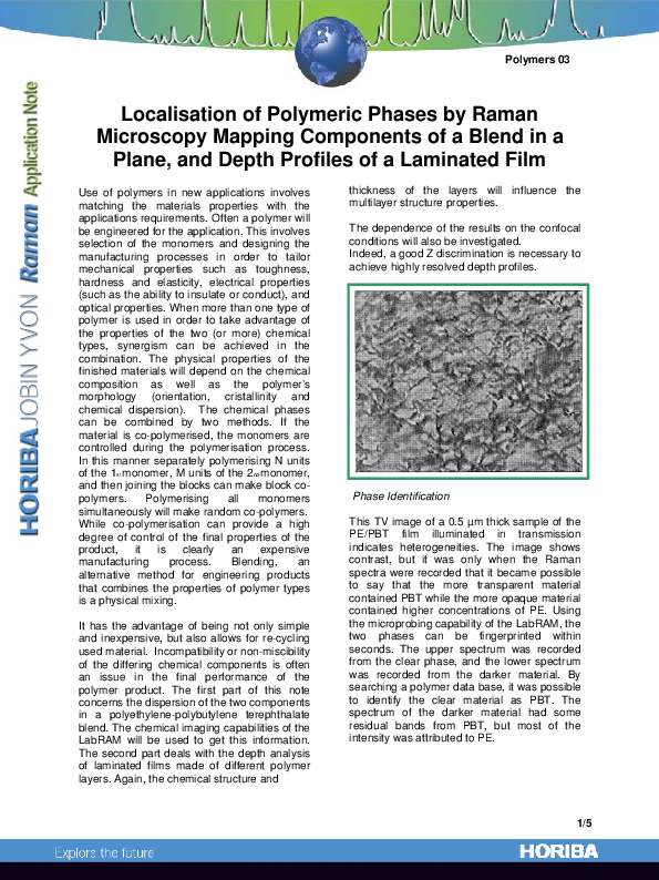 Localisation of Polymeric Phases by Raman Microscopy Mapping Components of a Blend in a Plane, and Depth Profiles of a Laminated Film thumbnail