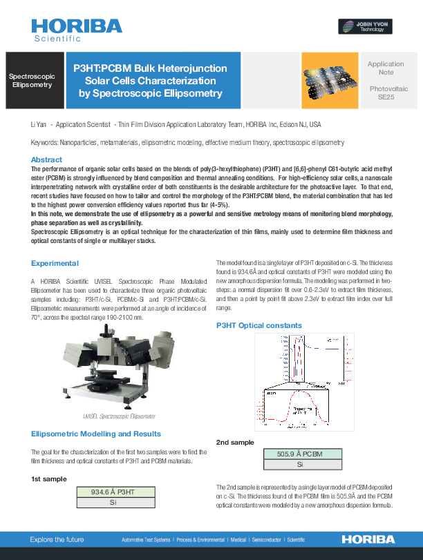 P3HT:PCBM Bulk Heterojunction Solar Cells Characterization thumbnail
