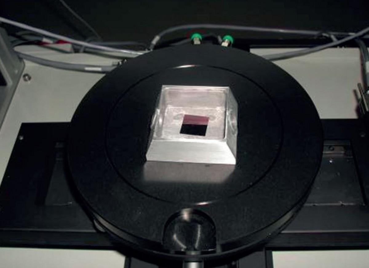 Liquid cell on sample holder.