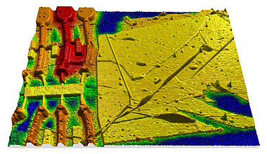 KPFM-FM signal overlaid on topography using graphYX-3D software