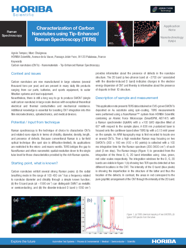 Characterization of Carbon Nanotubes using Tip-Enhanced Raman Spectroscopy (TERS) thumbnail