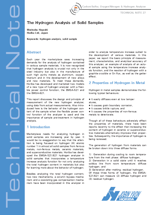 Hydrogen Analysis of Solid Samples thumbnail
