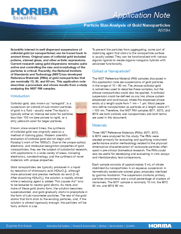 Particle Size Analysis of Gold Nanoparticles thumbnail