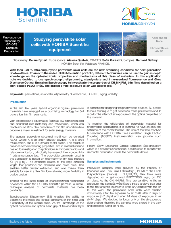 Studying perovskite solar cells with HORIBA Scientific equipment thumbnail