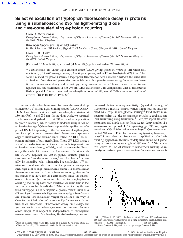 Selective excitation of tryptophan fluorescence decay in proteins... thumbnail