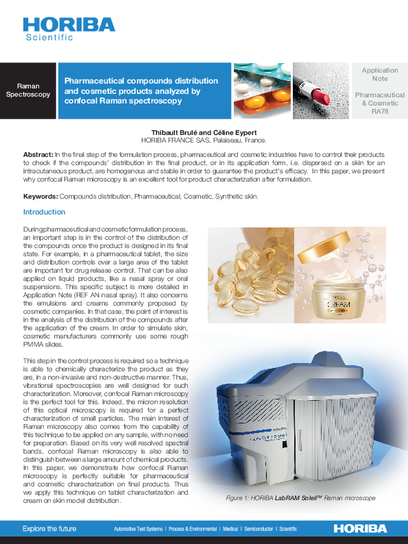 Pharmaceutical compounds distribution and cosmetic products analyzed by confocal Raman spectroscopy thumbnail