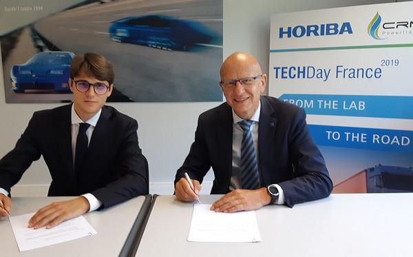 July 31st, 2020: CRMT (Edoardo Bassano, Managing Director, left) and HORIBA (Laurent Fullana, President, right) sign a strategic collaboration for the joint development of innovative mobility technologies