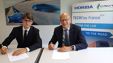 July 31st, 2020: CRMT (Edoardo Bassano, Managing Director, left) and HORIBA (Laurent Fullana, President, right) sign a strategic collaboration for the joint development of innovative mobility technologies July 31st, 2020: CRMT (Edoardo Bassano, Managing Director, left) and HORIBA (Laurent Fullana, President, right) sign a strategic collaboration for the joint development of innovative mobility technologies