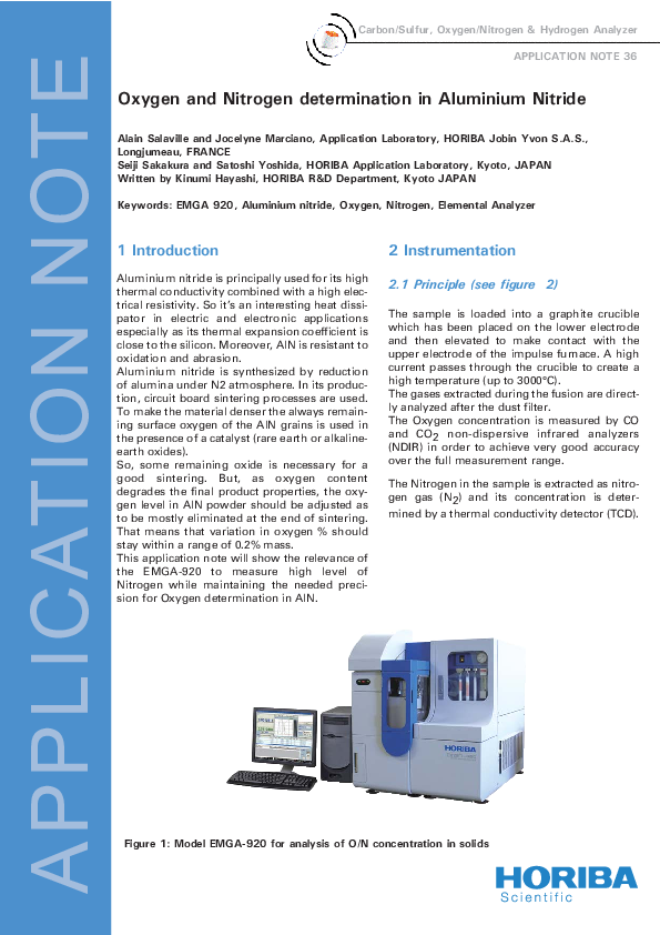 Oxygen and Nitrogen determination in Aluminium Nitride thumbnail