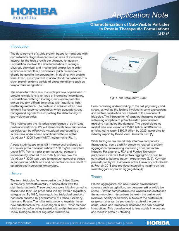 Characterization of Sub-Visible Particles in Protein Therapeutic Formulations thumbnail
