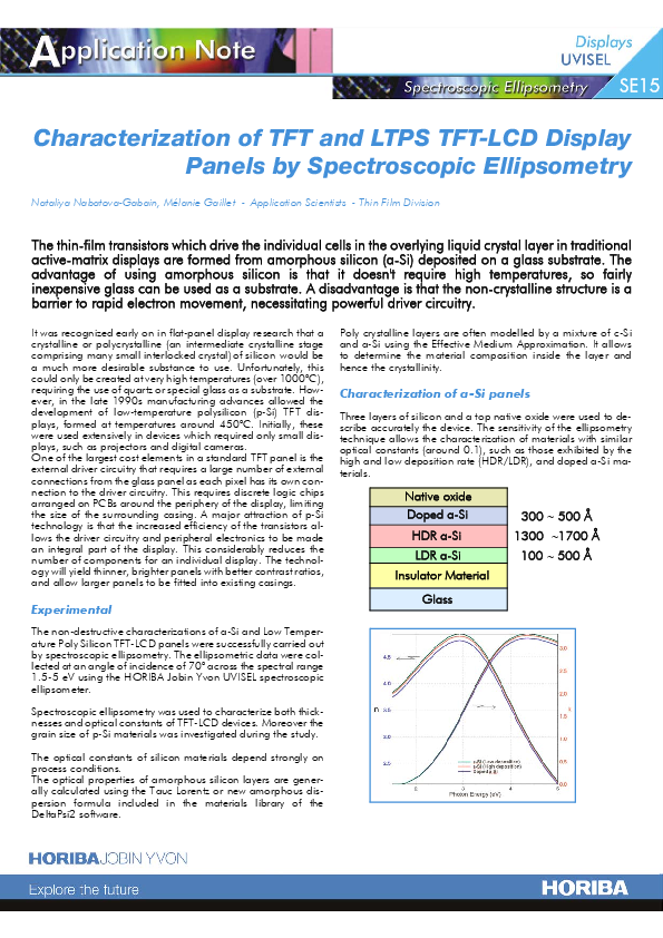 Characterization of TFT and LTPS TFT-LCD Display Panels by Spectroscopic Ellipsometry thumbnail
