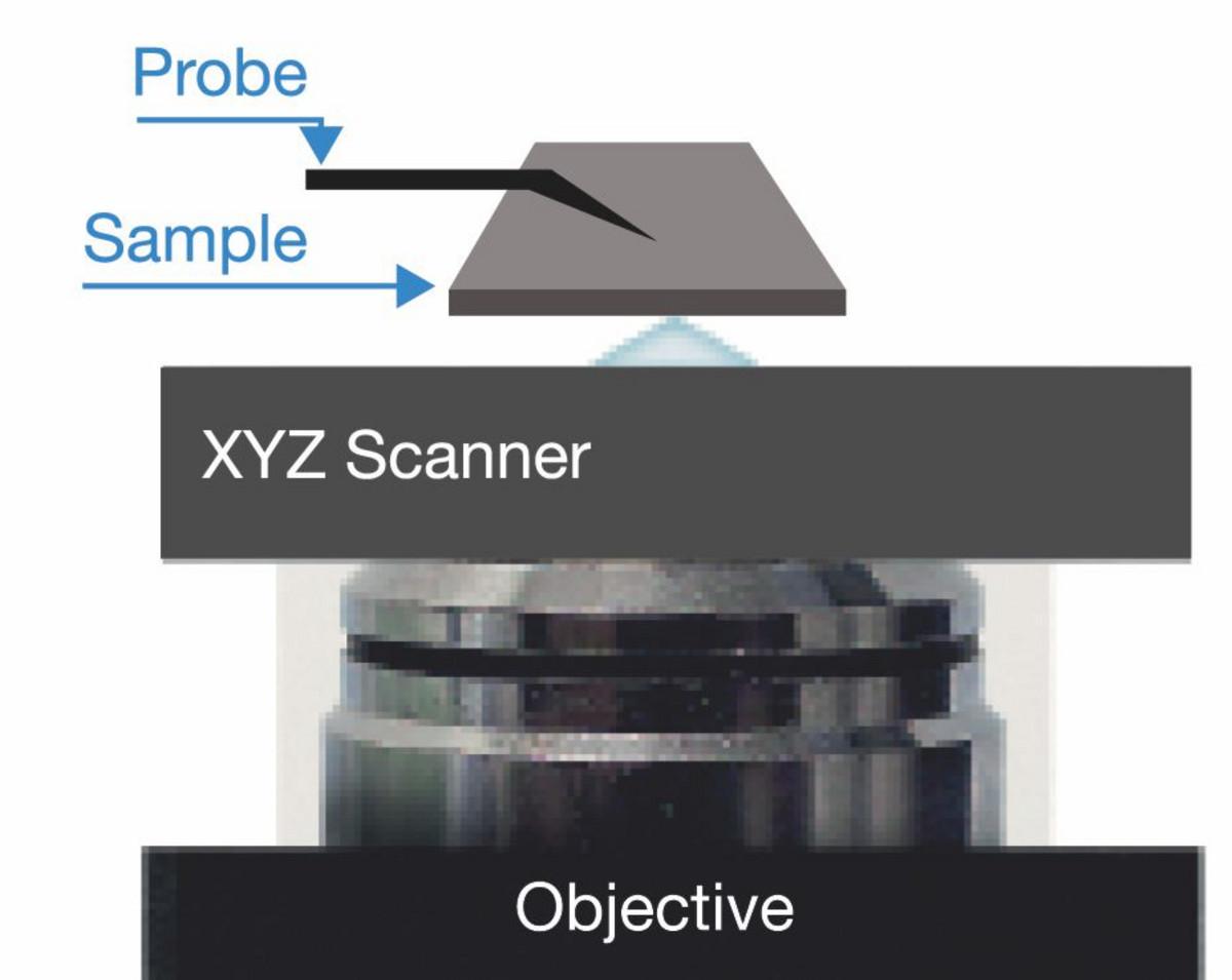 Schematic illustration of TERS based on a bottom illumination-collection with high NA objective