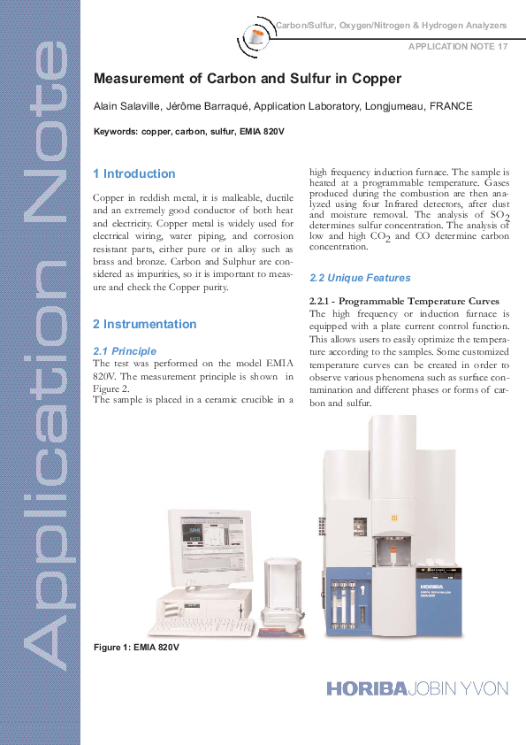 Measurement of Carbon and Sulfur in Copper thumbnail