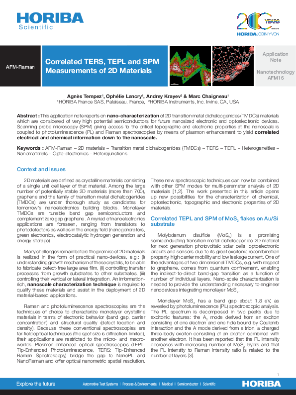 Application Note: Correlated TERS, TEPL and SPM Measurements of 2D Materials thumbnail