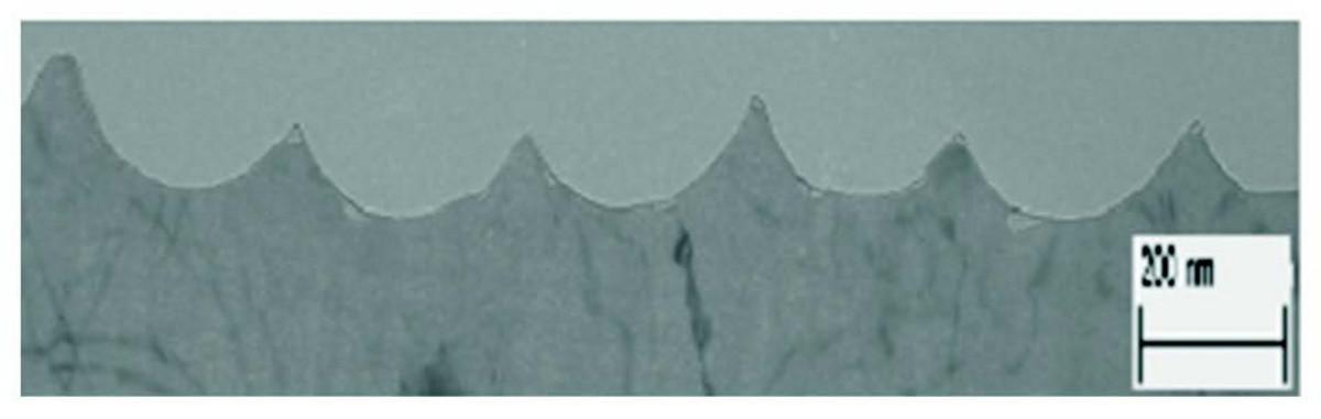 Deposition on a rough surface (TEM image).