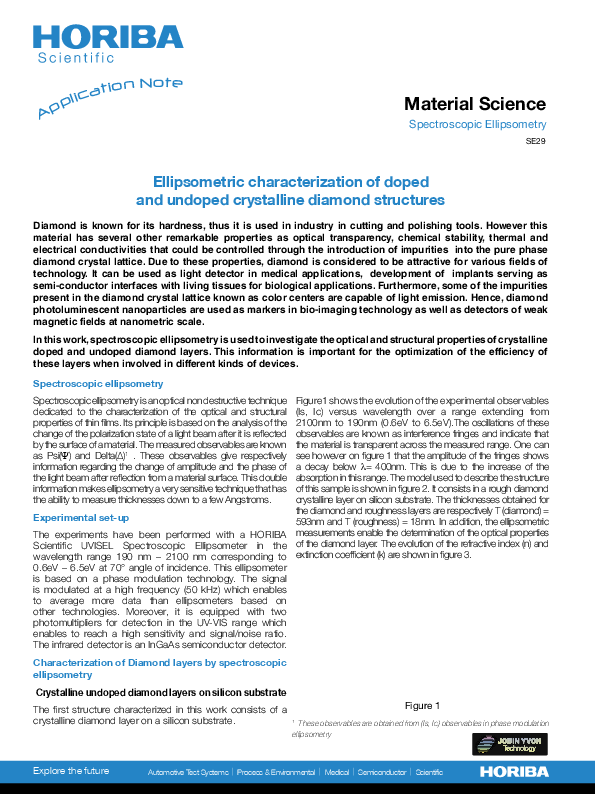 Ellipsometric Characterization of Doped and Undoped Crystalline Diamond Structures thumbnail