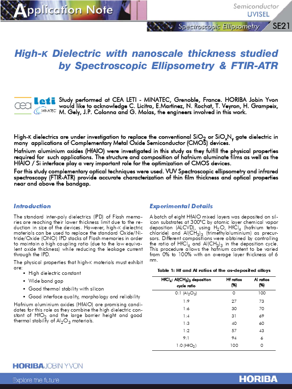 High-k Dielectric with Nanoscale Thickness Studied by Spectroscopic Ellipsometry and FTIR-ATR thumbnail