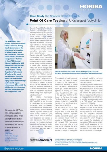 Case Study_ABX Pentra 60C+_Aldershot Centre for Health_2009