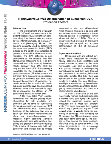 Noninvasive In-Vivo Determination of Sunscreen-UVA Protection Factors