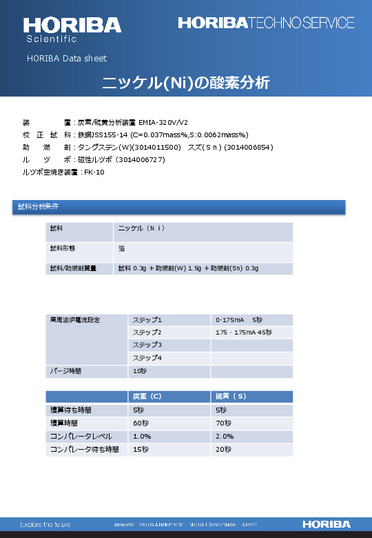 電子材料の分析：ニッケル(Ni)の炭素・硫黄分析