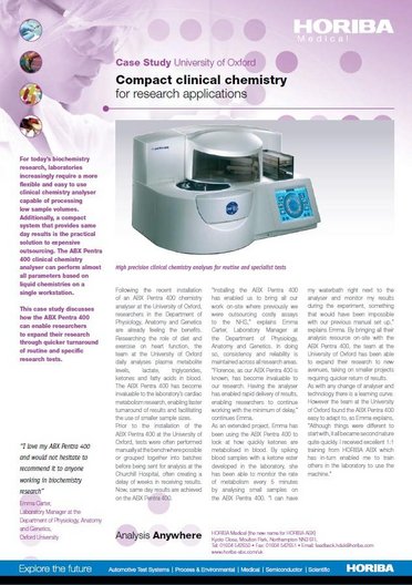 Case Study_ABX Pentra 400_University of Oxford_2009