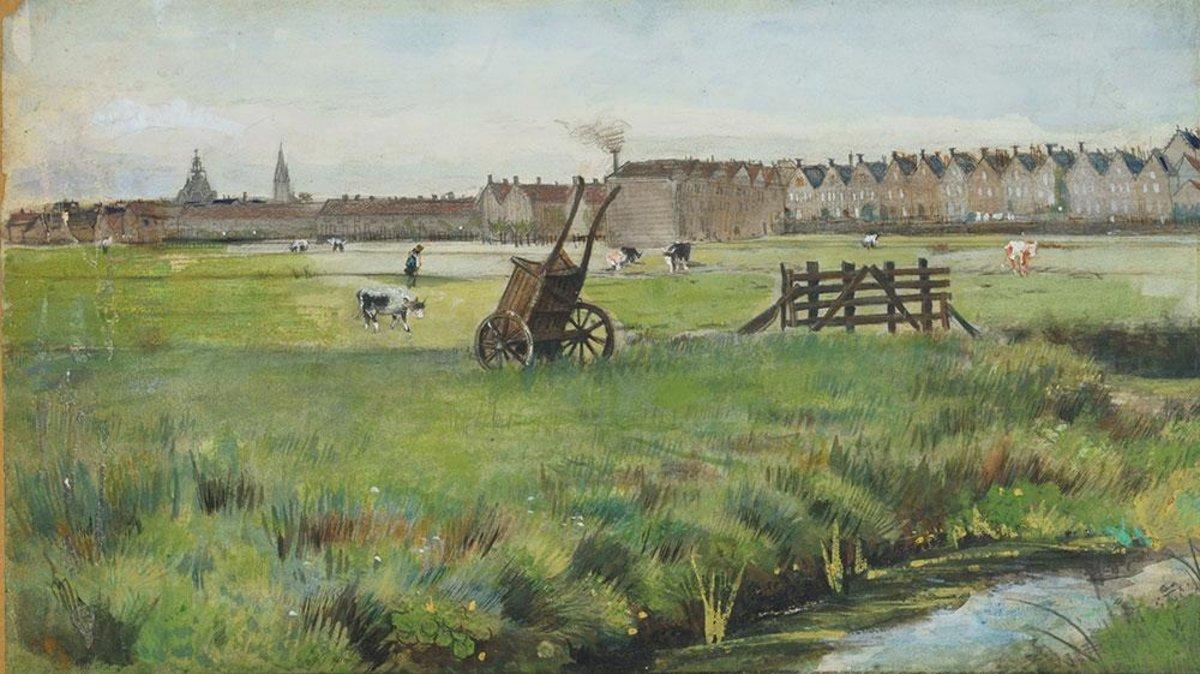 "Meadow, In the Background New Church"