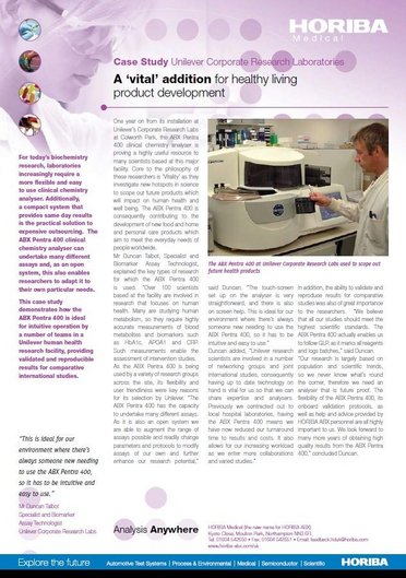 Case Study_ABX Pentra 400_Unilever Corporate Research Laboratories_2009