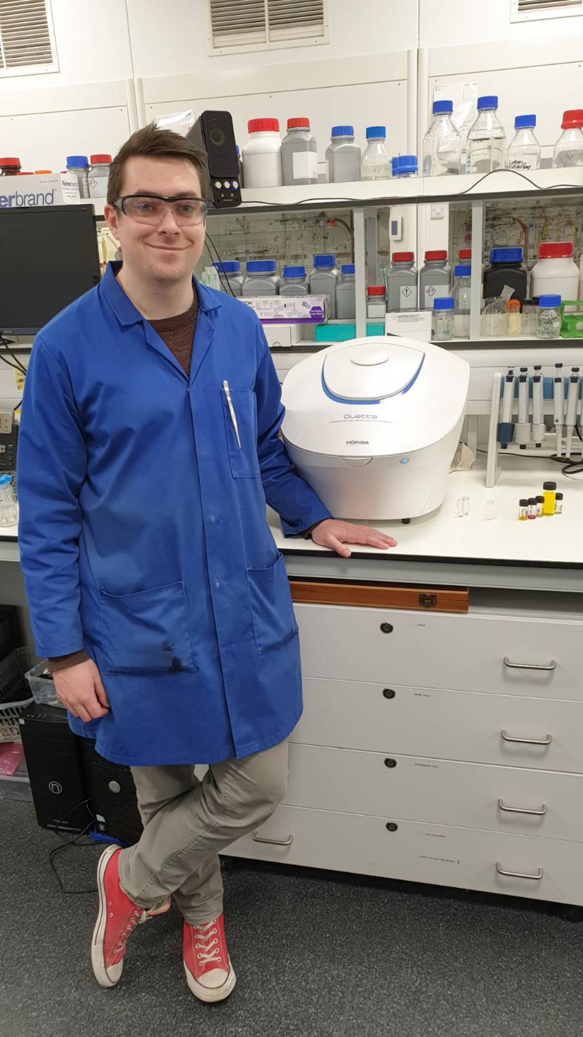 Robert Tromans in his lab with a HORIBA Duetta