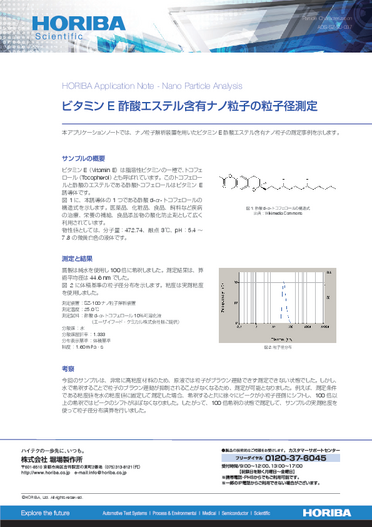 ビタミンE 酢酸エステル含有ナノ粒子の粒子径測定