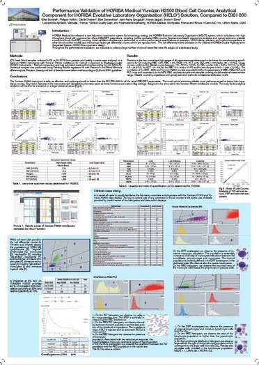 Performance Validation of HORIBA Medical Yumizen H2500 Blood Cell Counter, Analytical Component for HORIBA Evolutive Laboratory Organisation (HELO) Solution, Compared to DXH800