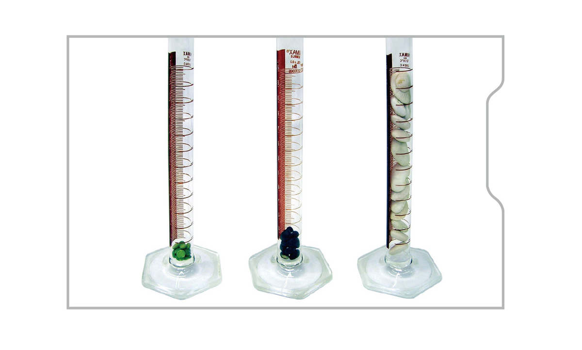 同じく39 個の豆を容積のあるメスシリンダーに投入
