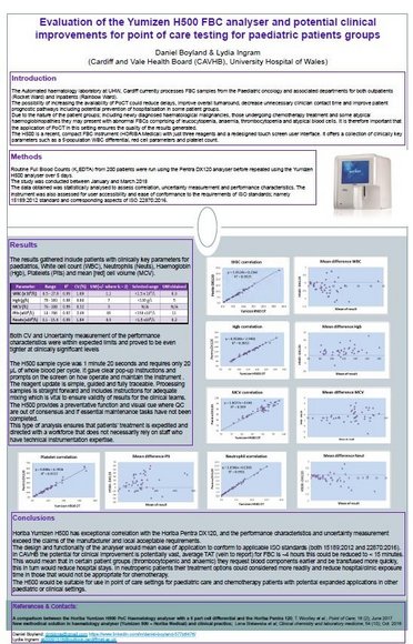 Evaluation of the Yumizen H500 FBC analyser and potential clinical improvements for point of care testing for paediatric patients groups