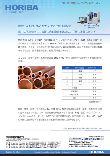 銅中に不純物として微量に含む酸素を迅速に、正確に定量したい！