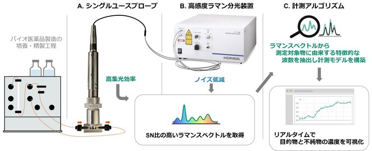 インラインラマン高感度計測システムの概略図 インラインラマン高感度計測システムの概略図