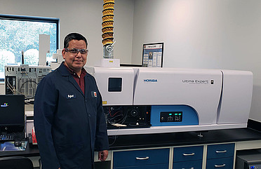 Rafael Vargas, Ph.D. in his Birla Carbon technology lab with a HORIBA Ultima Expert ICP-OES